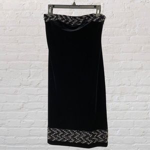 Strapless Black Velvet Beaded Cocktail Mini Dress Size 4